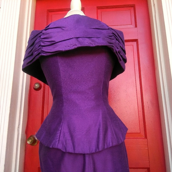 Vintage Glamour WATTERS 2pc 80s Royal Purple Evening Suit🔥VTG Skirt Set - Picture 13 of 15